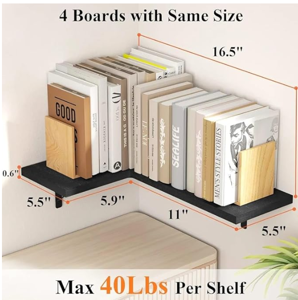 Floating Shelves for Wall Set of 5 Intersecting Wall Mounted Wall Shelf Solid Wood Floating Shelves Wall Decor for Bedroom, Room, Living Room, Kitchen Bedroom (Brown) - Image 4